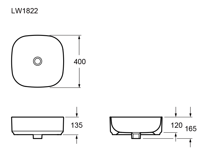 Bản vẽ kỹ thuật Chậu lavabo dương bàn Elimen - Mã LW1822