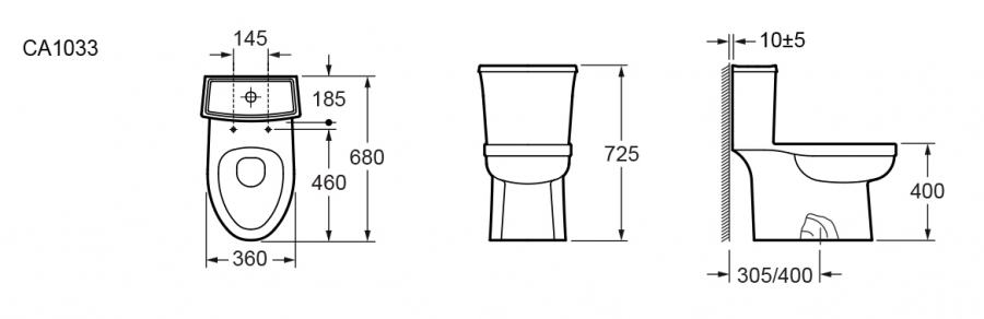 Bản vẽ ký thuật Bồn cầu một khối Elimen - Mã CA1033-305