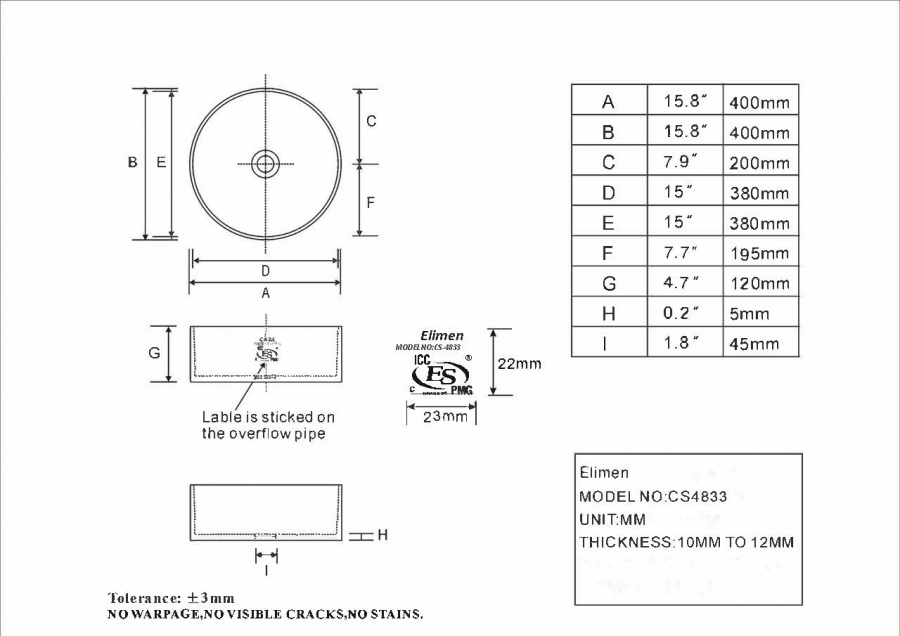 Chậu rửa lavabo đặt bàn Elimen | Mã CS-4833
