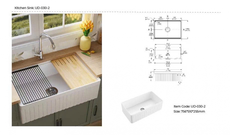 Chậu rửa bát bằng sứ cao cấp FFC Mã UD-030-2