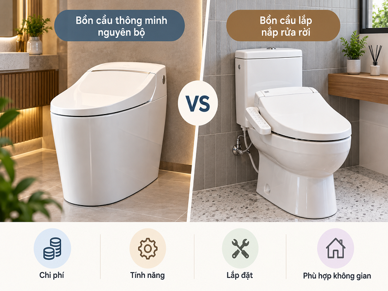 Nên mua bồn cầu thông minh nguyên bộ hay nắp rửa rời?