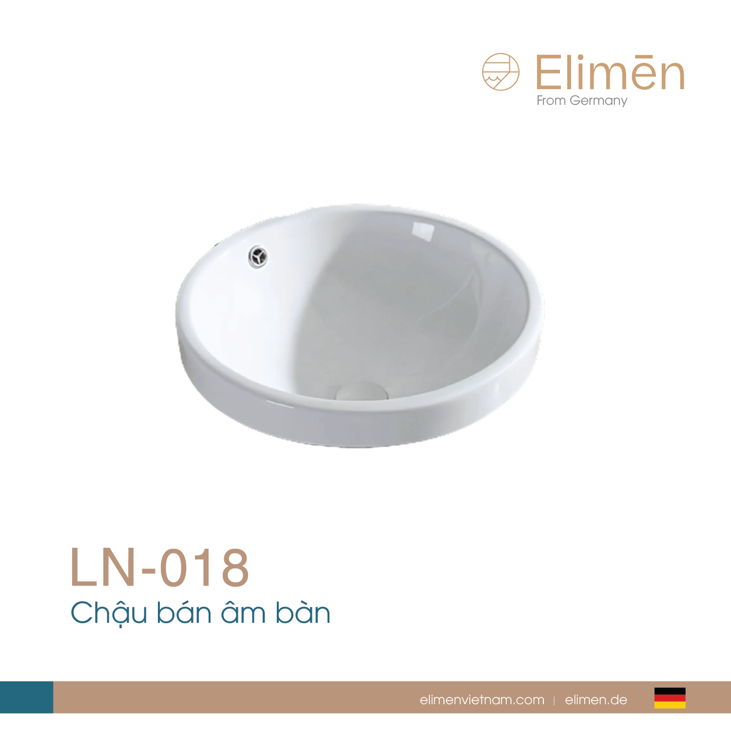 Chậu rửa Lavabo bán âm bàn Elimen | Mã LN-018